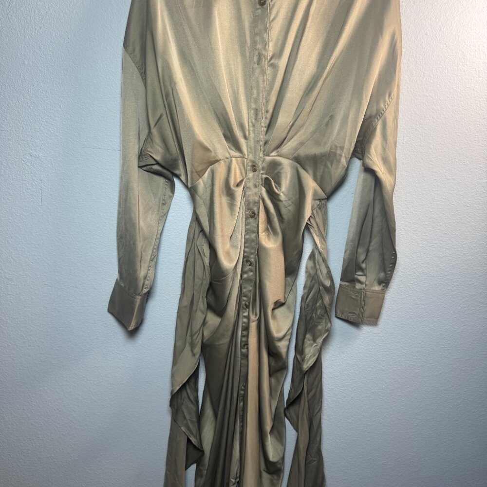 Champagne Long-Sleeve Satin Dress